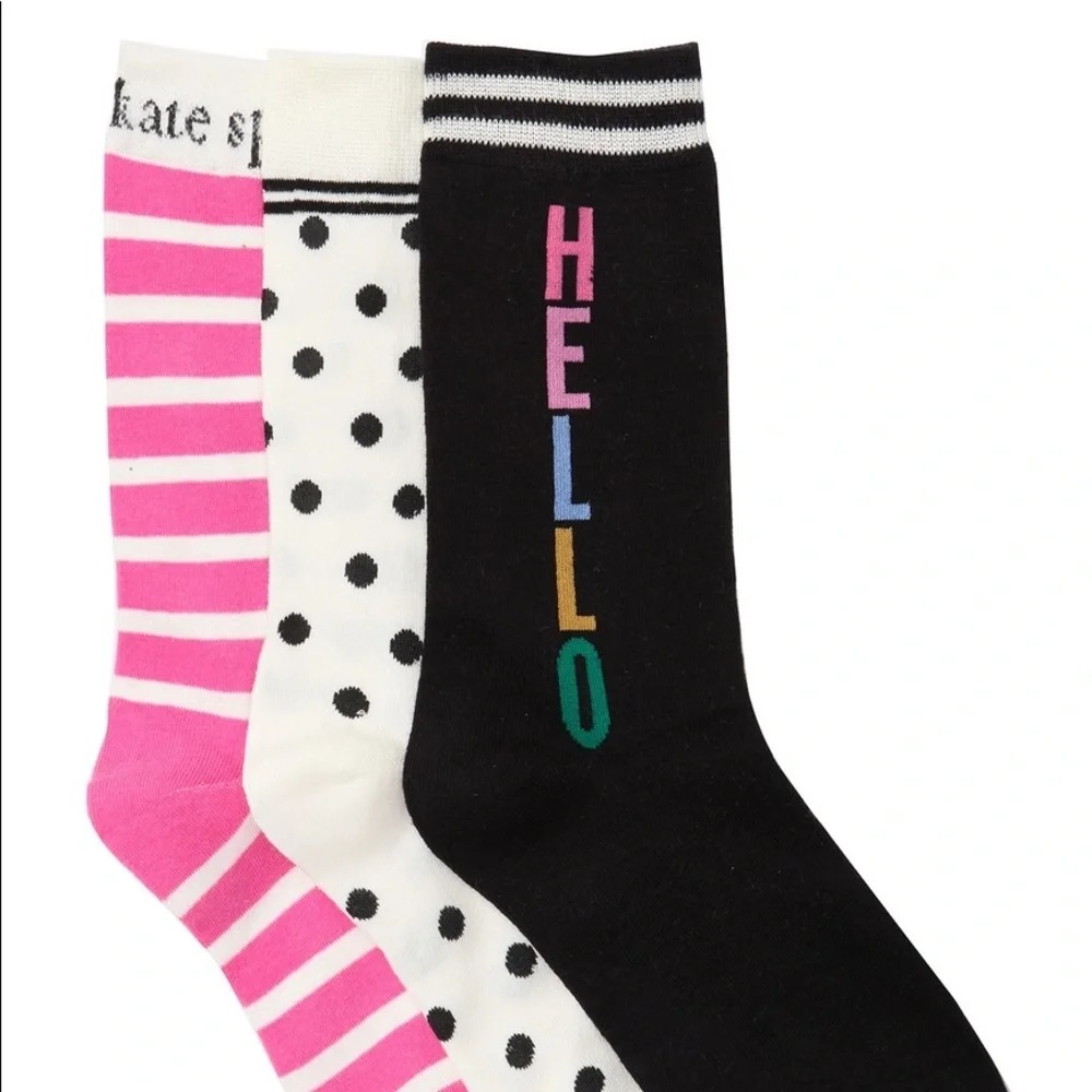 KATE SPADE Hello 3-Pack Sock Set NWT Assorted BLK, PINK